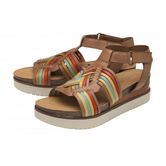  Tan Multi-Leather Cairnes Open-Toe Flatform Sandals | Lotus