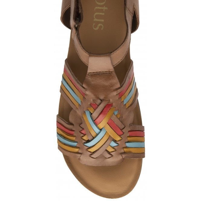  Tan Multi-Leather Cairnes Open-Toe Flatform Sandals | Lotus