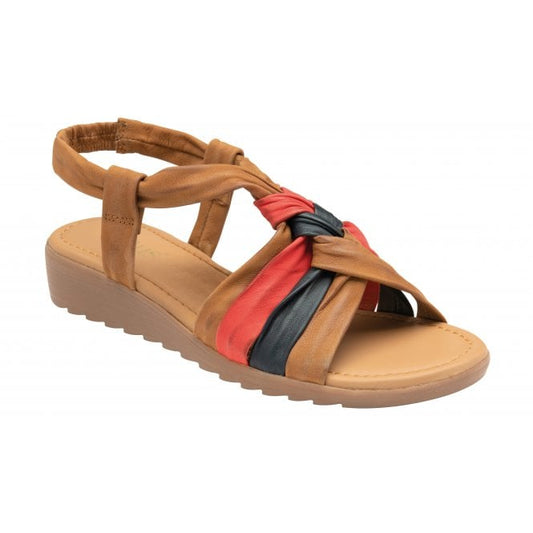  Tan Multi-Leather Ember Wedge Sandals | Lotus