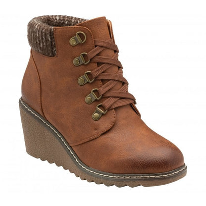  Tan Philomena Wedge Ankle Boots | Lotus 