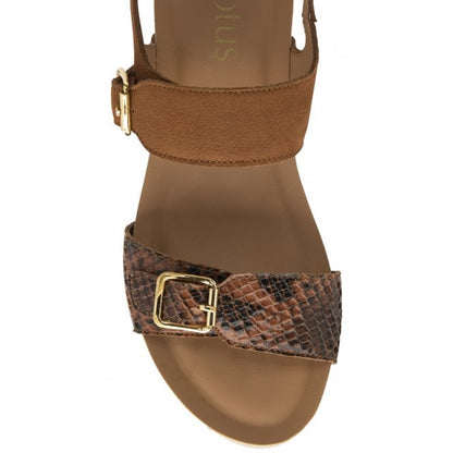 Tan & Snake-Print Leather Brynlee Open-Toe Wedge Sandals | Lotus