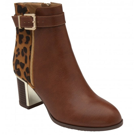  Tan Textile & Leopard-Print Monica Heeled Ankle Boots | Lotus
