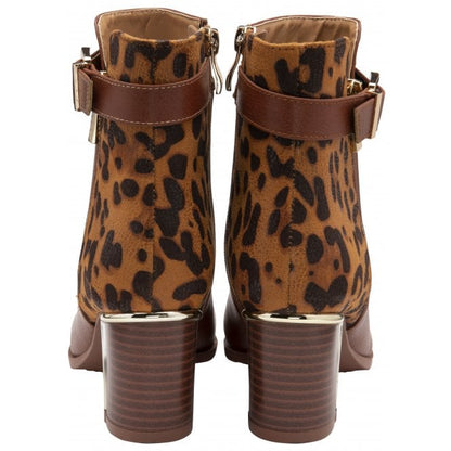  Tan Textile & Leopard-Print Monica Heeled Ankle Boots | Lotus