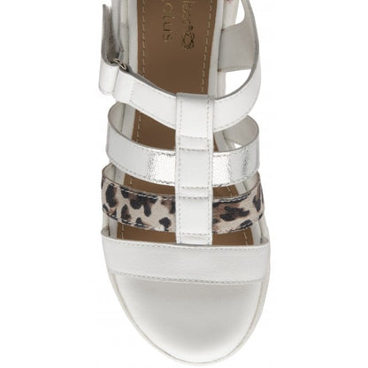  White & Leopard-Print Leather Shiloh Open-Toe Sandals | Stressless By Lotus