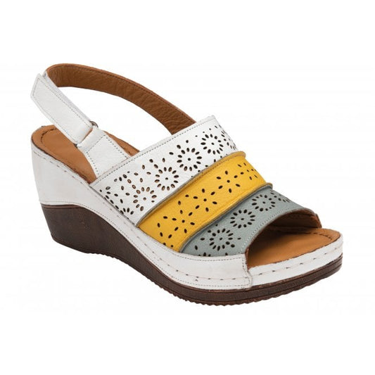  White Multi-Leather Neylan Wedge Sandals | Lotus