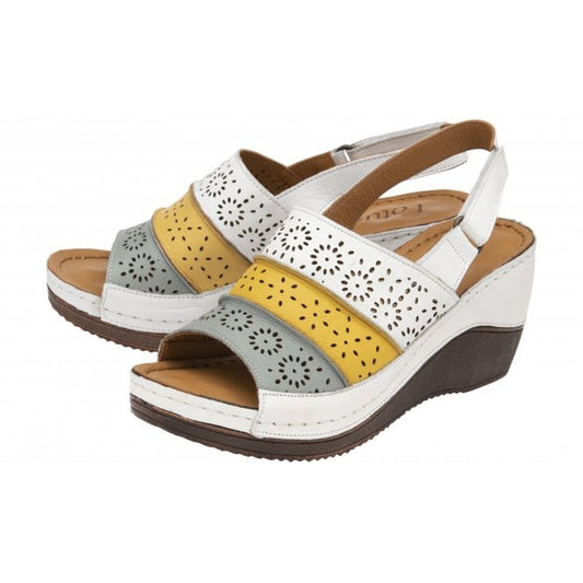  White Multi-Leather Neylan Wedge Sandals | Lotus